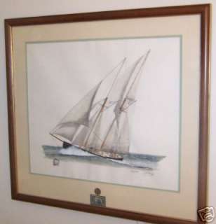 BLUENOSE Canadian Schooner Watercolor by J Clary RARE  
