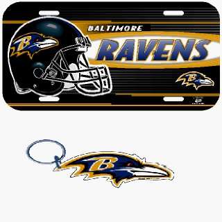  Baltimore Ravens License Plate & Key Ring Auto Set: Sports 