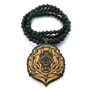   New Lion Wood Pendant w/ Ball Chain Necklace Two Tone WX77 Jewelry
