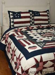 PATRIOTIC RED BLUE GREAT AMERICAN FLAG KING QUILT *  
