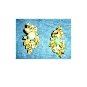  Yellow & Light Green Rhinestone Earrings 