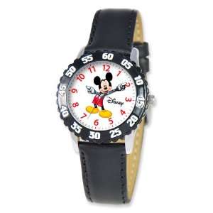   Kids Mickey Mouse Black Leather Band Time Teacher Watch Jewelry