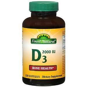  Finest Natural Vitamin D3 2000 Iu Softgels, 220 ea Health 