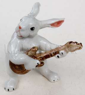 Figurine Animal Ceramic Statue Rabbit Playing Guitar  