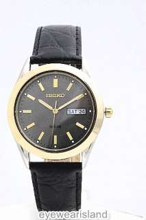 Seiko SNE050 Watch Mens Solar Black Dial Leather Band  