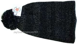 Women Winter Knit Hat Scarf Set Ski Beanie Black Silver  