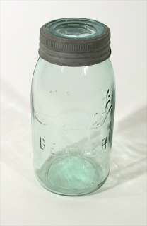   Beaver Glass Jar Green Aqua Color Sealer Pentagram Star Lid Antique NR