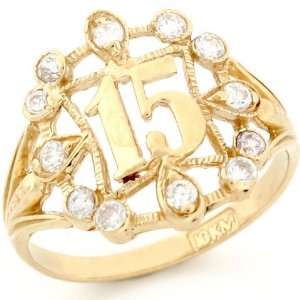    10k Gold CZ 15 Anos Quinceanera April Birthstone Ring Jewelry