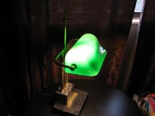   BRASS MARBLE GREEN GLASS RETRO BANKERS DESK LAMP STUDENT  