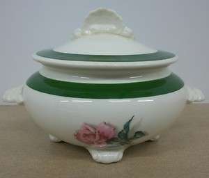 Homer Laughlin China Sugar Bowl With Lid Nautilus Green Rim Pink Rose 