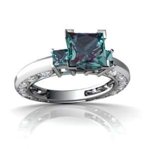   White Gold Square Created Alexandrite Engagement Ring Size 7 Jewelry