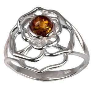    Sterling Silver Baltic Amber Celtic Flower Ring Graciana Jewelry