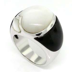  Heart Cocktail Ring w/White Mother of Pearl & Black Onyx 