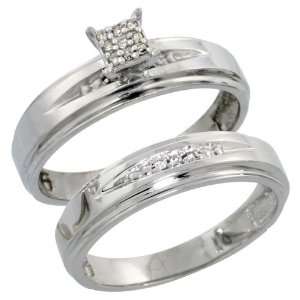  Sterling Silver Diamond Engagement Ring Set 2 Piece 0.08 