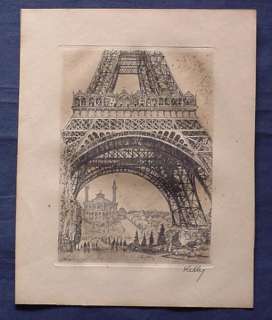 1926 Original Pencil Signed Kelly Etching of the Eiffel Tower