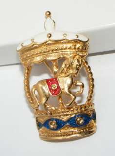   TRIFARI TM enamel carousel horse BROOCH pin TREMBLER costume jewelry