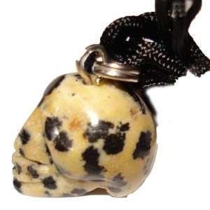   Dalmation Jasper Gemstone Mini Skull Pendant String Necklace Jewelry