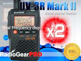 2x BaoFeng UV 3R Mark II dual band display ham 2 way radio transceiver 