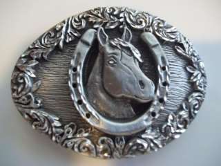 Vintage HORSE Horseshoe Diamond Cut Belt Buckle, Nice  