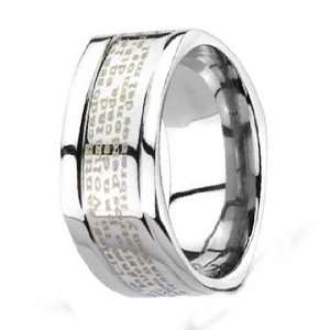   Steel Ring with High Polished Edges and Spanish Prayer around Center
