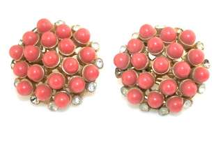 VINTAGE CROWN TRIFARI COSTUME JEWELRY CORAL NECKLACE PENDANT EARRING 