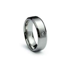  Stainless Steel Ring Flat Center Satin High Polish with CZ 