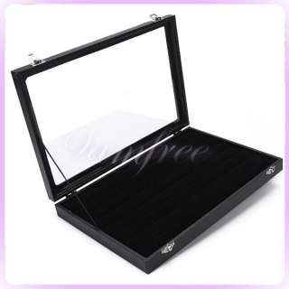Luxury wood 49 Pair Cufflinks Jewelry Storage Display Box Case Black 