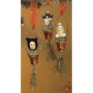  Dresden Star Halloween Golden Bell Basket Ornaments Set of 