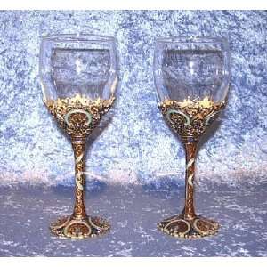  Brown and Blue Wine Glass, Set of 2