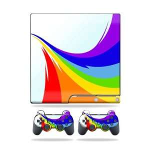   Sony Playstation 3 PS3 Slim Skins + 2 Controller Skins Rainbow Flood