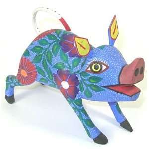  Floral Pig Oaxacan Wood Carving 6 Inch